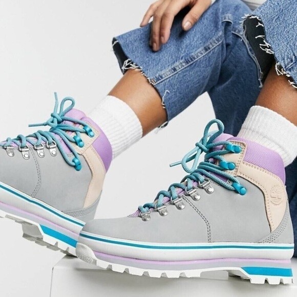 Timberland Size 8 New Euro Waterproof Retro Hiker Boot Grey Purple Turquoise - Picture 1 of 14